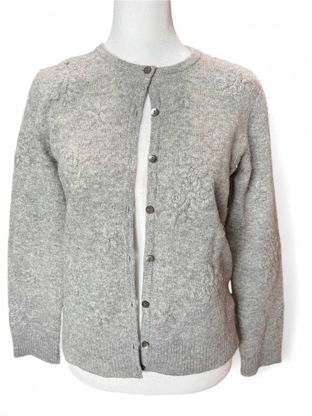 Eddie Bauer Classic Grey Crewneck Button Wool Cardigan Sweater - Women's